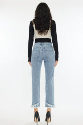 Kancan Women's Raw Hem High Rise Straight Jeans - Chic Denim Style